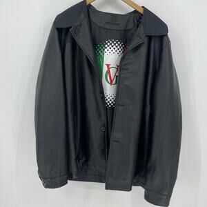 VG World Collection Black Leather Jacket Button Up Size XL